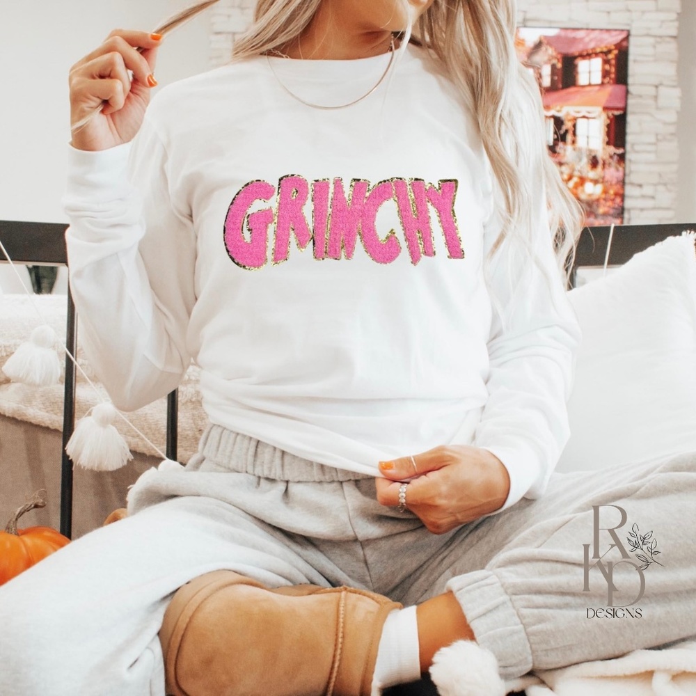 Grinchy - CHENILLE PATCH Sweatshirt, Grinch Christmas Sweatshirt